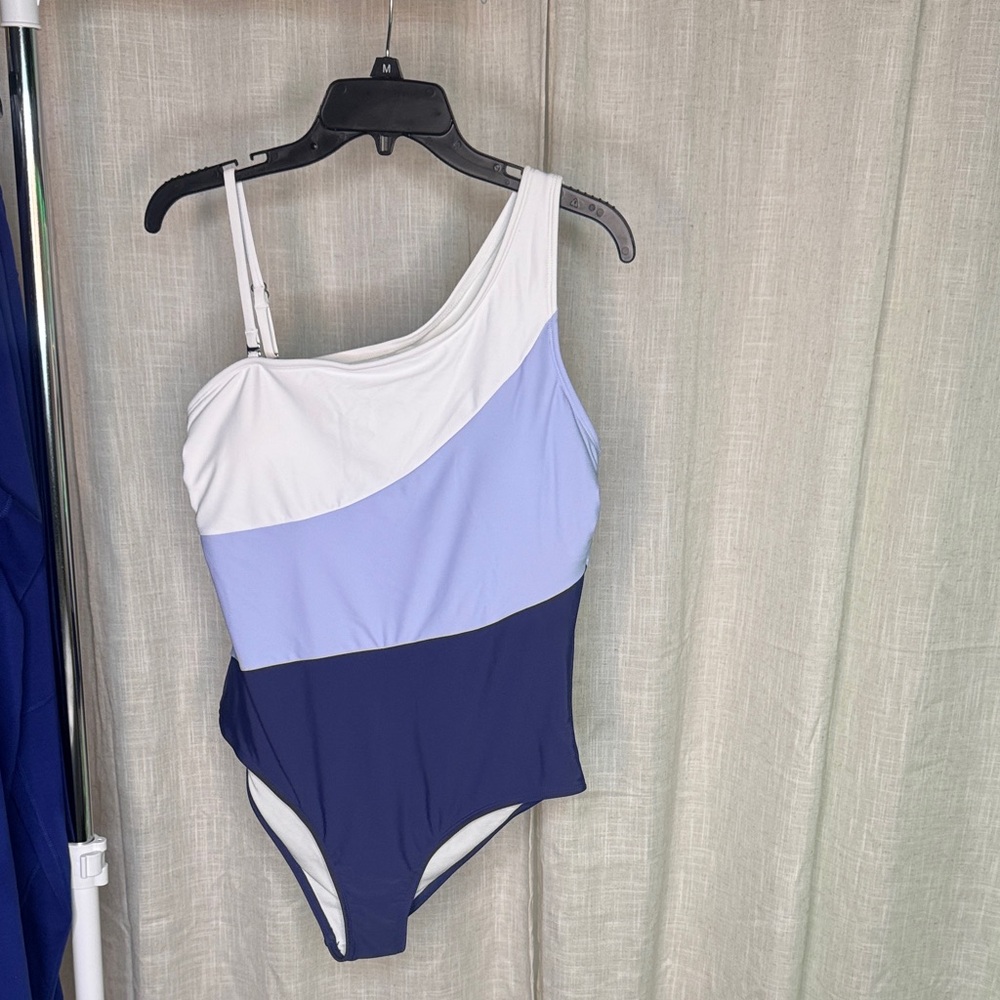 Cupshe Elegant One-Shoulder Swimsuit in White and Blue